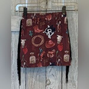 Western Themed Fringe Mini Skirt for Girls sz 6